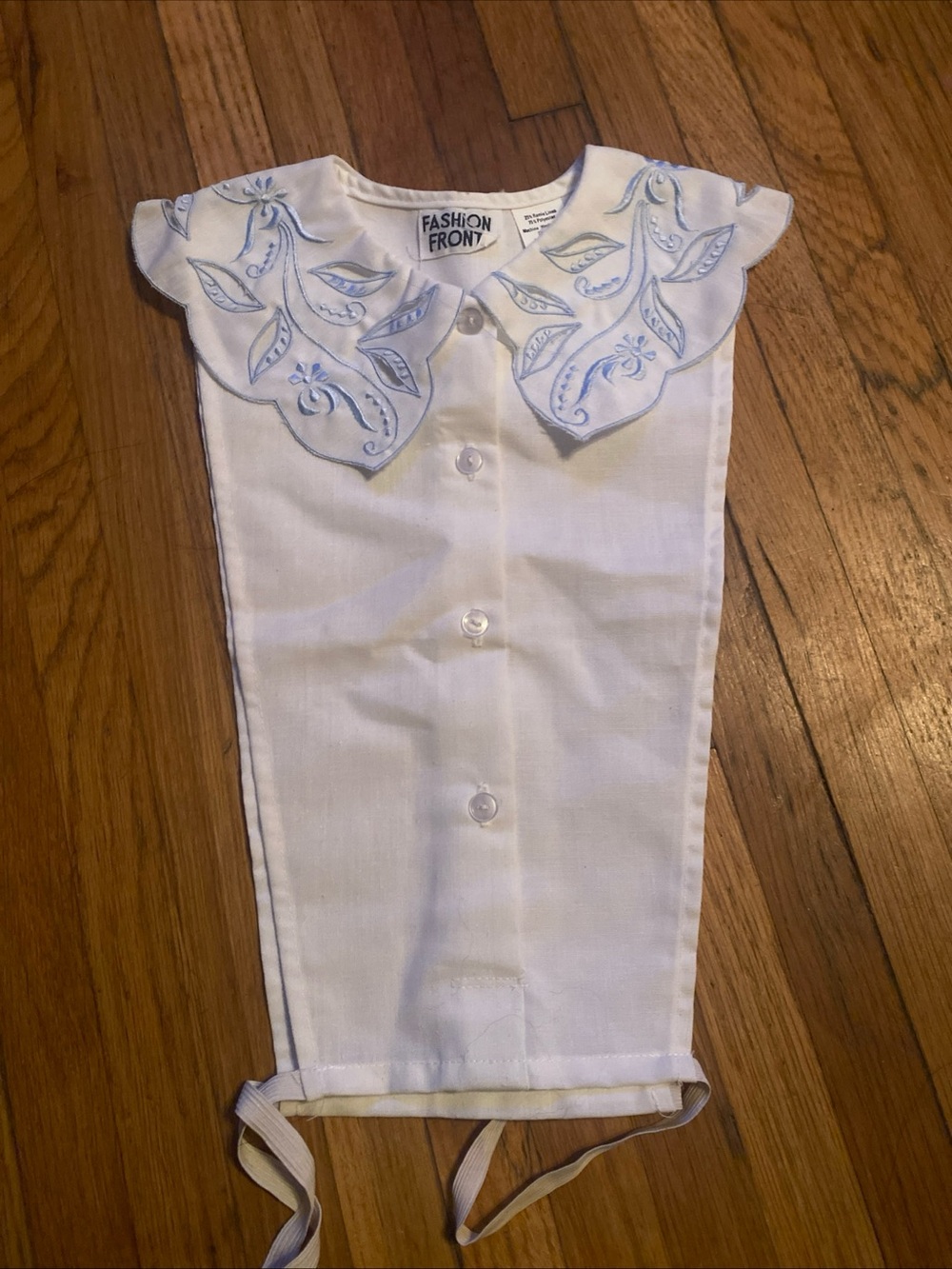 Vintage 70s 80s Embroidered Dickey Collar White Blue Scalloped Ramie Blend